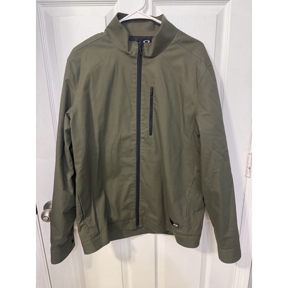 Oakley Men Jacket L Green Slim Fit Full Zip Mock Neck Zipped Pockets Long Sleeve